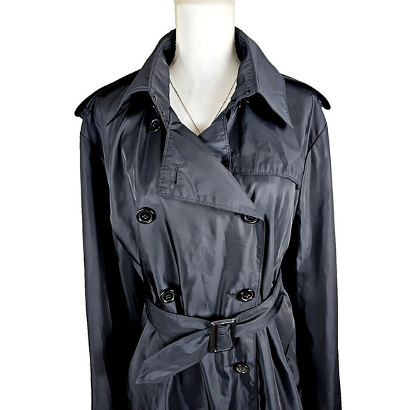 Norma Kamali ~Woman Plus Size XXL~ Black Trench Coat Double Breasted Belted. - Picture 11 of 14